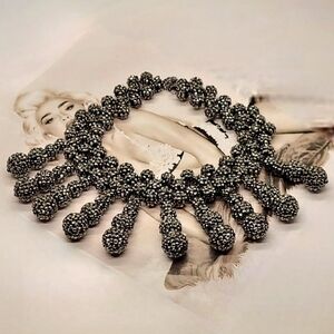 NWT Glamourous Multi-Layer Marcassite Braid Bead Stack Silver Statement Necklace
